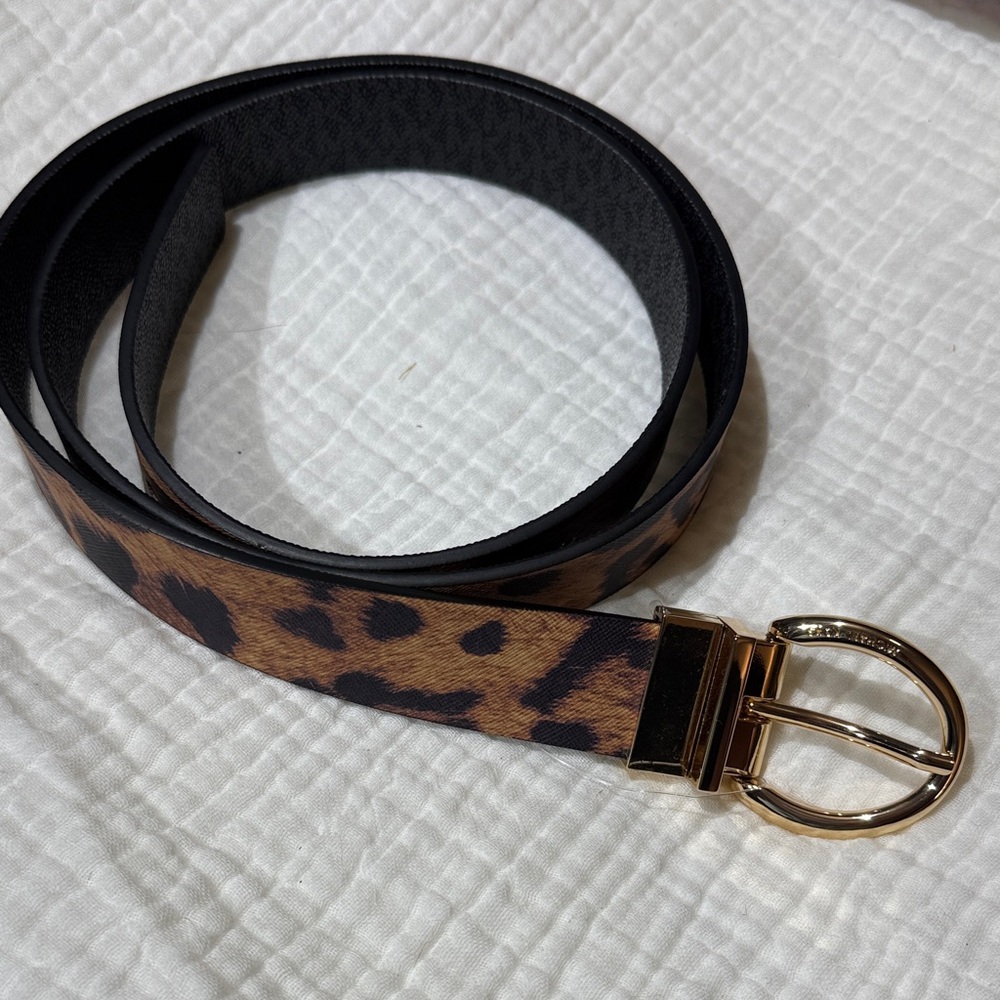 Leopard Print Belt with Gold Buckle XL